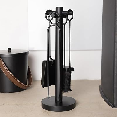 CHARLES BENTLEY Fireplace Companion Set Tongs Poker Shovel Brush Stand Olive