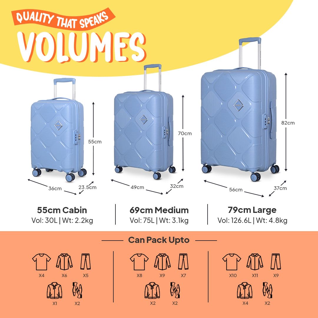 American Tourister Polypropylene (pp) Instavibe 68 Cm Spinner Trolley Bag for Travel Medium Suitcase with Mounted TSA Lock,Flexi Packing Straps,and Side Hooks for Men & Women - Sky Blue,Hard 4