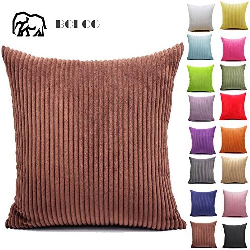 BOLOG Cushion Cover Cotton Corduroy Solid Color Good Quality Waist Throw Pillow Case Sofa Bed Car Home Decoration Comfortable Supersoft Pillow Cover 26"x26"/65X65CM Brown