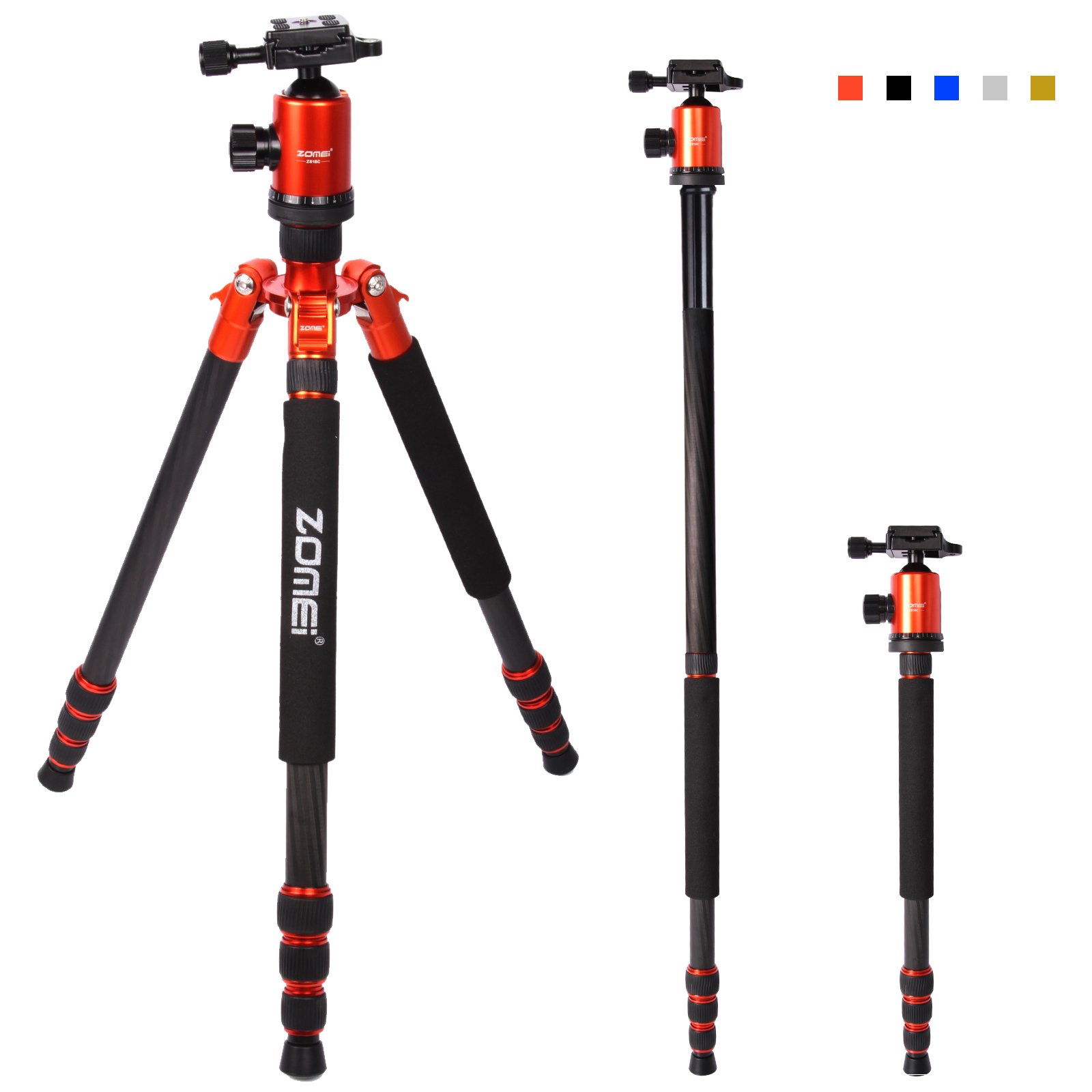 ZOMEI Z818C Professional Portable Carbon Fiber Digital Camera and Camcorder Tripod Monopod Stand with Ball Head for All Canon Sony Nikon Samsung Panasonic Olympus Kodak Fuji Gold