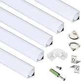 THMOOTHER 5-Pack 3.3FT 1Meter V Shape LED Strip Aluminum Channel Diffuser System, Extruded Alu Track Milky Cover with Corner Connector and Mounting Kit,Easy Cut and Installed Curved Lens Profile