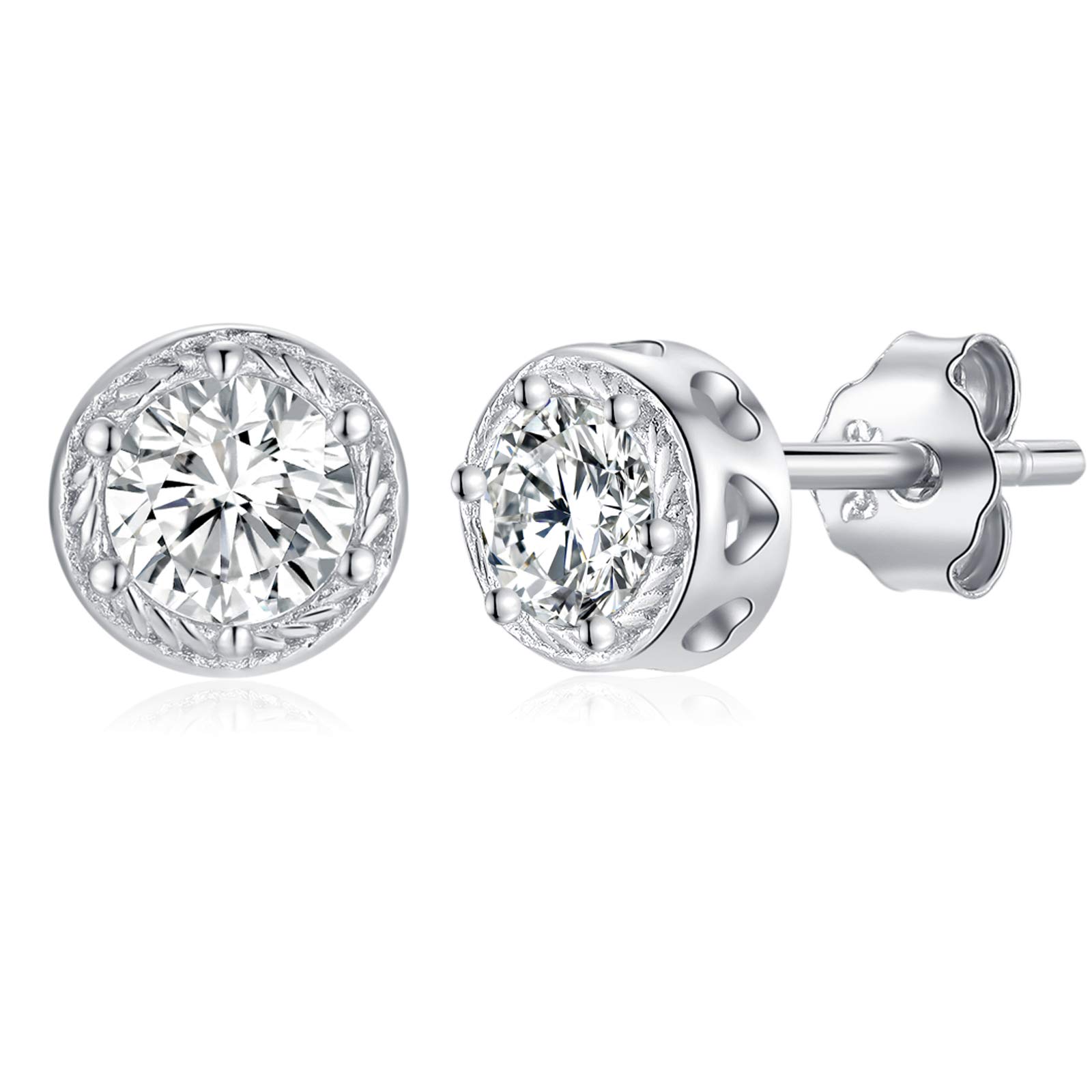 Qings April Birthstone Earrings Stud Silver Dainty Moissanite Gemstone Earrings for Women Girls
