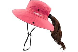 Muryobao Women's Ponytail Sun Hat UV Protection Foldable Mesh Wide Brim Beach Fishing Hat