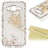 Galaxy Core Prime Case, Mavis's Diary 3D Handmade Bling Crystal Golden Butterfly Special Mask Champagne Opal Coloeful Shiny Diamond Around Clear Hard PC Cover for Samsung Galaxy Core Prime SM-G360F