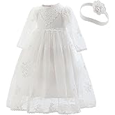 Booulfi Baptism Dresses for Baby Girls Infant Lace White Baby Dress Christening Baby Girl Outfit 3 Pcs Set