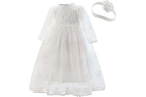 Booulfi Baptism Dresses for Baby Girls Infant Lace White Baby Dress Christening Baby Girl Outfit 3 Pcs Set