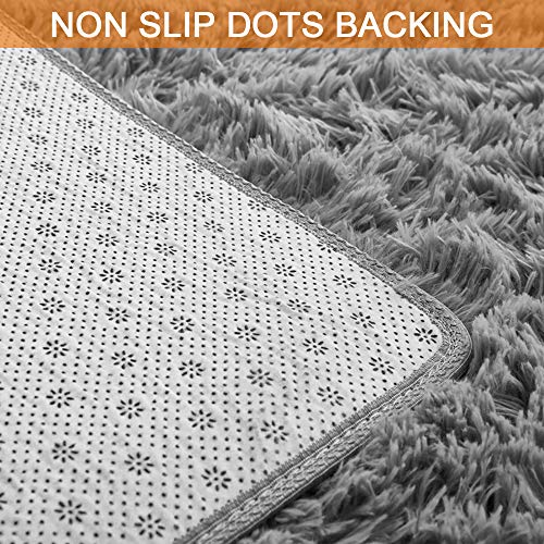 bedee Super Soft Living Room Rug, Large fluffy Area Rug Anti-Skid Faux Fur Rug Modern Shaggy Carpet for Bedroom with 8 pcs Anti-slip Rug Gripper (Grey, 120x160cm)