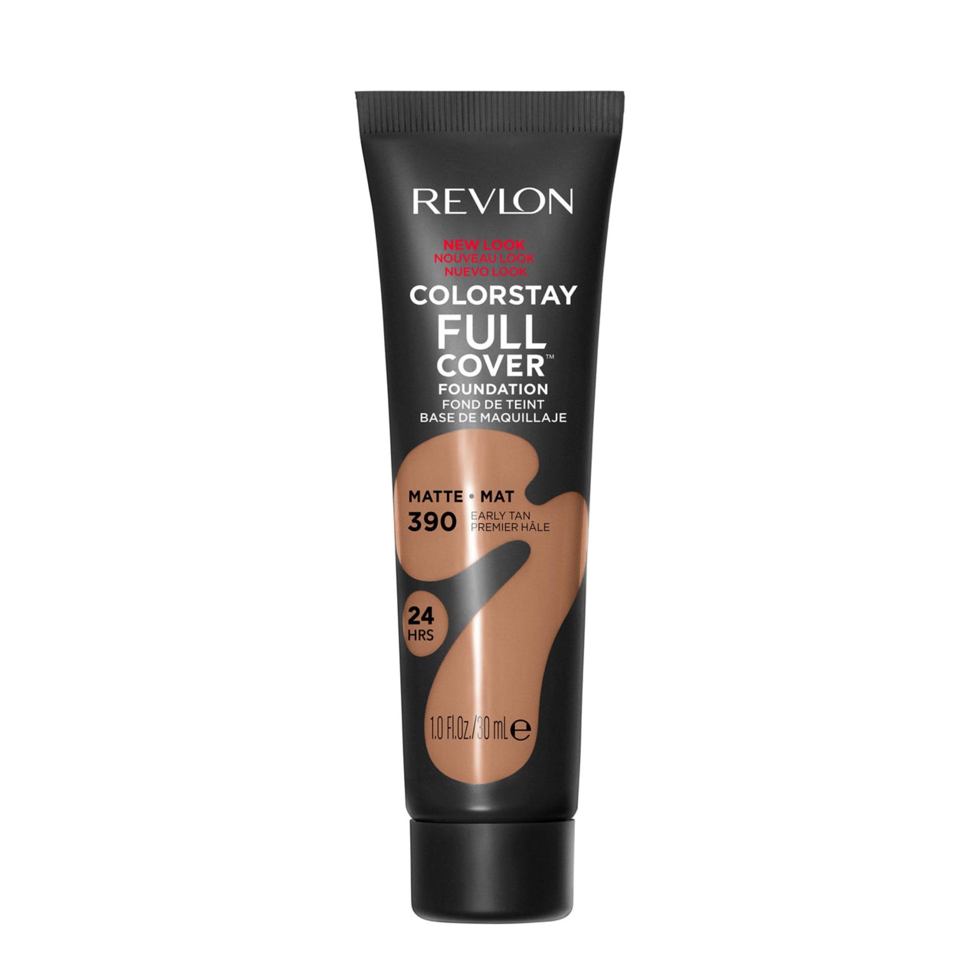 Revlon ColorStay Full Cover Longwear Matte Foundation, Heat & Sweat Resistant Lightweight Face Makeup, Early Tan (390), 30ml