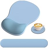 QJUZO Mouse Pad and Keyboard Wrist Rest, 3-in-1 Memory Foam Ergonomic Wrist Rest for Computer Keyboard, Mousepad Set with Non-Slip PU Base for Pain Relief, Gaming, Home, Office (Air Blue)