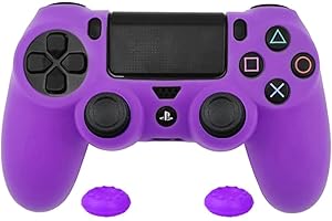 ZOMTOP Silicone PS4 Controller Case: A Second Skin for Your Gamepad - Soft, Anti-Slip, Shockproof - Original Color with Grips and Caps(Purple)
