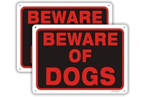 Beware of Dog Sign (2 Pack) 10”x7” 0.40 Rust Free Aluminum Metal Reflective Sign Pre-Drilled Holes for Easy Mounting UV Coati