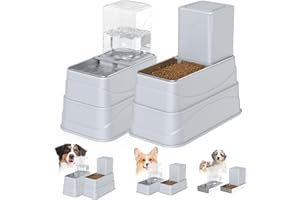 2 Pack Automatic Dog Cat Feeder and Water Dispenser, Rywell 4L Gravity Dog Cat Feeder and Water Dispenser Set with Stainless Steel Bowls, Elevated 3 Height Adjustable Dog Cat Feeder for Pets