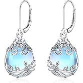 Peridot/Moonstone/Purple Crystal/Rose Quartz/Amber/Blue Sandstone/Moss Agate Dangle Earrings Sterling Silver Filigree Drop Dangle Earrings Peridot Jewelry Gifts for Women