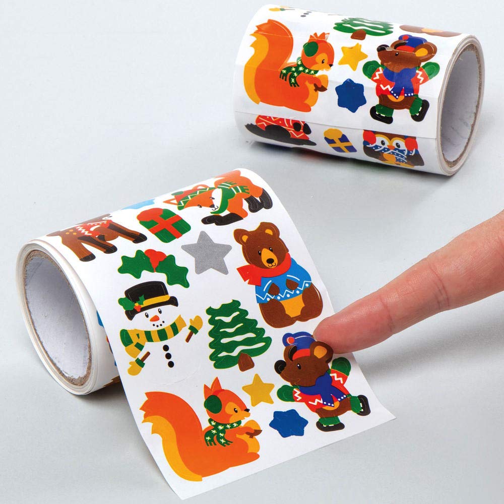 Baker Ross AX461 Winter Woodland Sticker Rolls - Pack of 680, Kids Stickers, Ideal for Children's Arts and Crafts Projects, Great for Card Making and Scrapbooking