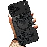 OOK Case for iPhone 17 Pro 6.3 Inch (Compatible with MagSafe) Floral Flowers Design Translucent Phone Cover Soft TPU + Hard PC Anti-Scratch Shockproof Magnetic Cute Case for Women - Black