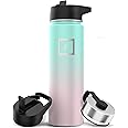 IRON °FLASK Camping & Hiking Hydration Flask with 3 Lids - Stainless Steel, Double Walled & Vacuum Insulated Water Bottle - Leak Proof & BPA Free (Bubble Gum, Straw - 22 oz)