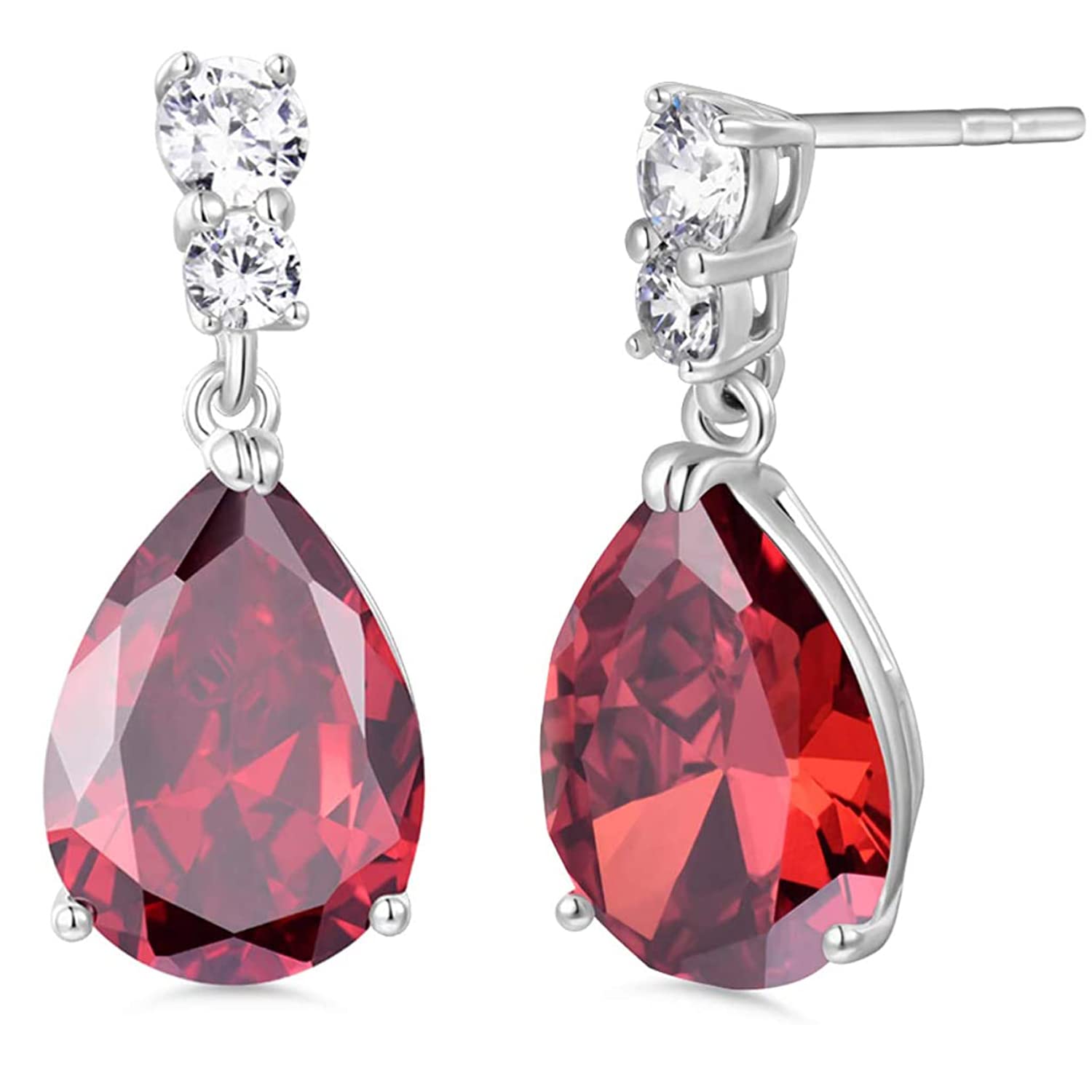 GULICX Bling Earrings Red Zirconia Teardrop Drop Earrings for Girls White Gold Electroplated