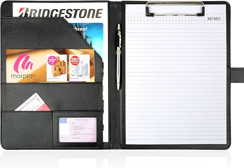 H&S A4 Clipboard Folder Conference Padfolio PU Leather with Pad Pen Holder