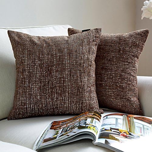 Hey Tang Pack of 2, Chenile Velvet Soft Soild Decorative Square Throw Pillow Covers Set Cushion Case for Sofa Bedroom Car 18 x 18 Inch 45 x 45 Cm,SaddleBrown