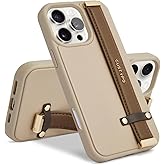 CUSTYPE Compatible with iPhone 16 Pro Case with Adjustable Wristband Strap Kickstand,handstrap Grip Loop Strap Leather Case for Women Girl for iPhone 16 Pro 6.3inch-Brown