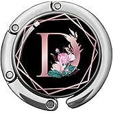 KANGYUSO Pink Initial Foldable Purse Hook, Flower Letter Handbag Hanger, Women's Bag Hanger Hook, Round Purse Table Hook, Funny Desk Hook Gift for Family Colleague Friend Office Worker (Flower D)