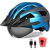 FUNWICT Adult Bike Helmet with Visor and Goggles for Men Women Mountain Road Bicycle Helmet Rechargeable Rear Light Cycling Helmet