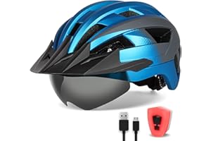 FUNWICT Adult Bike Helmet with Visor and Goggles for Men Women Mountain Road Bicycle Helmet Rechargeable Rear Light Cycling Helmet