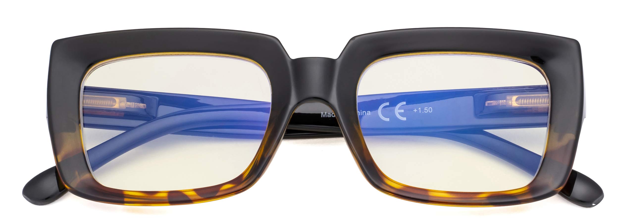 CessBlu Ladies Oversized Blue Light Filter Glasses Blocking UV Rays Computer Readers for Women Reading Oprah Style (Blace Tortoise)