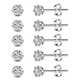 Women's Stainless Steel CZ Earrings Studs 5 Pairs