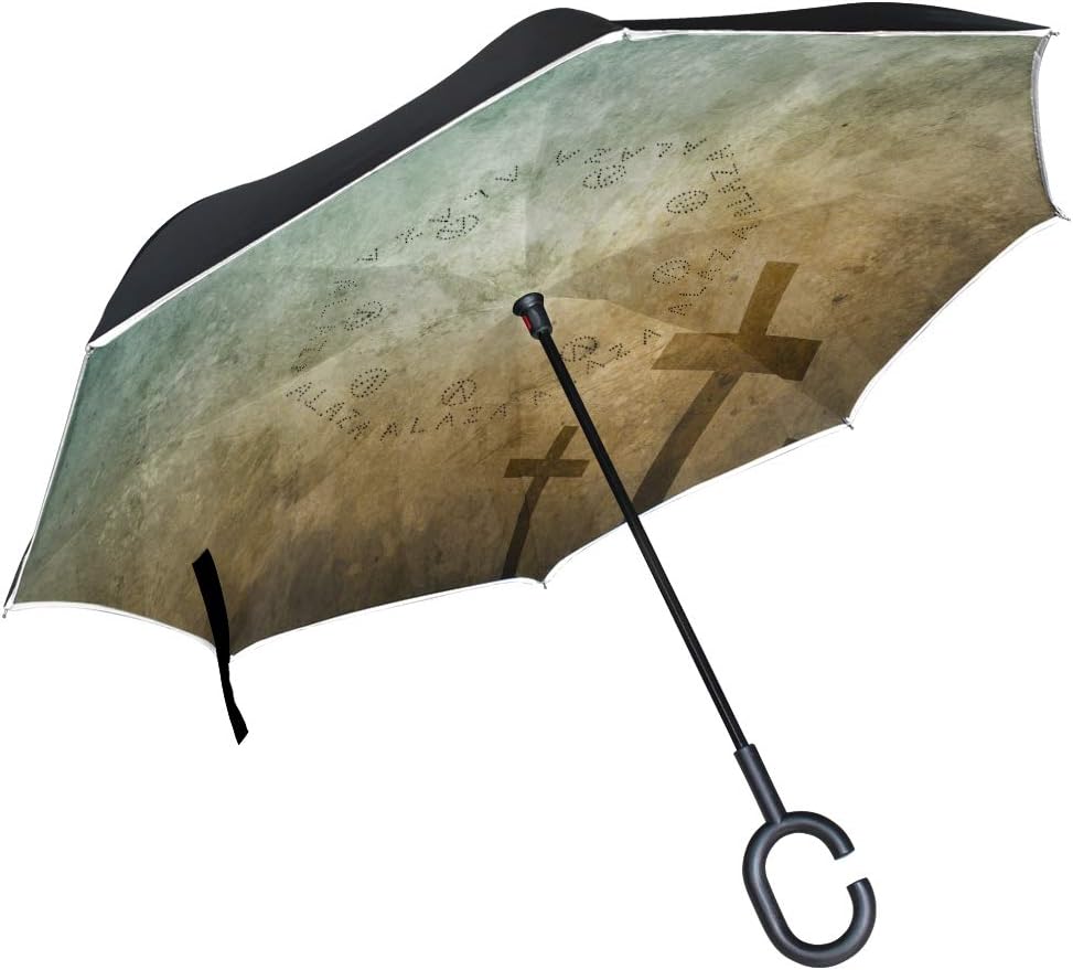 Reverse Umbrella Sunset Christian Cross Windproof Anti-UV for Car Outdoor Use