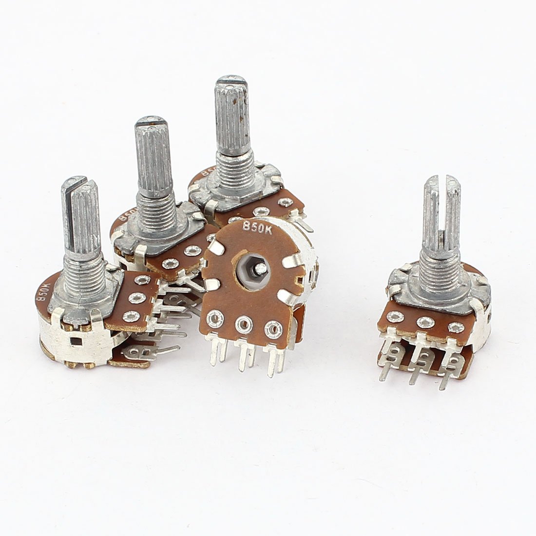 Sourcingmap B50K Type B 50K Ohm 6 Terminal Dual Linear Taper Potentiometer 5 Pcs