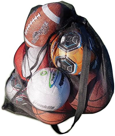 Made4Sports 30" x 40" Heavy Duty Mesh Sports Equipment Bag with Shoulder Strap, Drawstring & Spring Stops - Ideal for Soccer Balls, Basketballs, Volleyballs & Other Sports Accessories