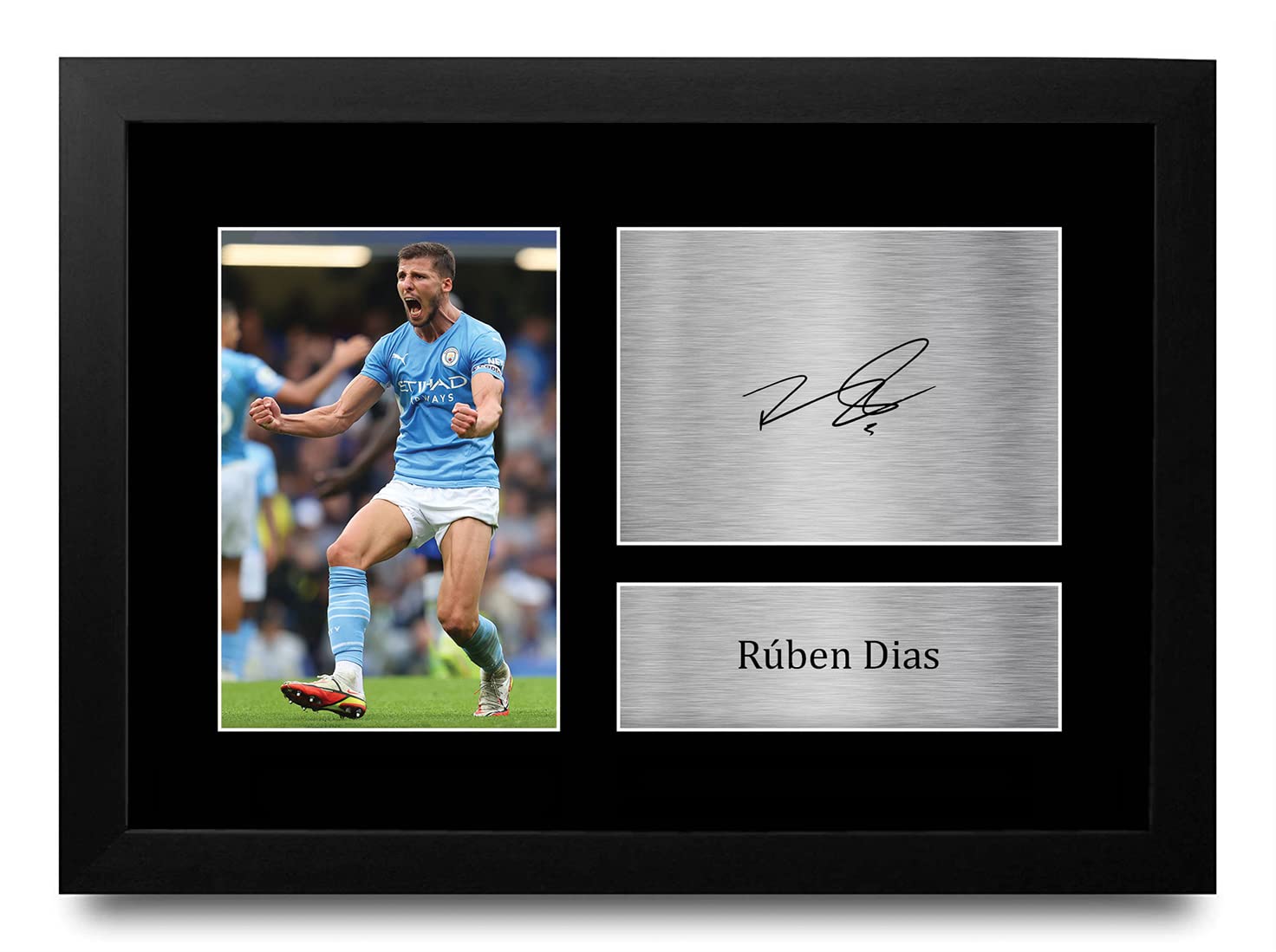 HWC Trading FR A4 Ruben Dias Manchester City Gifts Printed Signed Autograph Picture for Football Fans and Supporters - A4 Framed