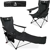 ARURU 2-in-1 Reclining Camping Chair, Portable Folding Beach Lounge Chair with Footrest & Adjustable Backrest, Comfortable Lawn Chair for Adults Heavy Duty with Cup Holder for Outdoor Poolside Sports