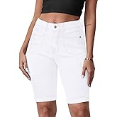 Metietila Women's Casual Straight Leg Long Denim Shorts Elastic Bermuda Jean Shorts