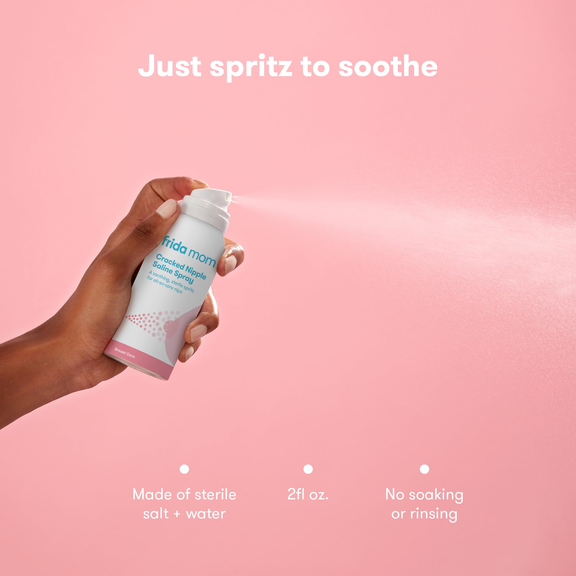 Frida Mom Saline Spray for Cracked Nipples, Breastfeeding Essentials for New Moms, Gentle for Baby and Mom, Spray to Heal Sore, Cracked Nipples, 2 fl oz