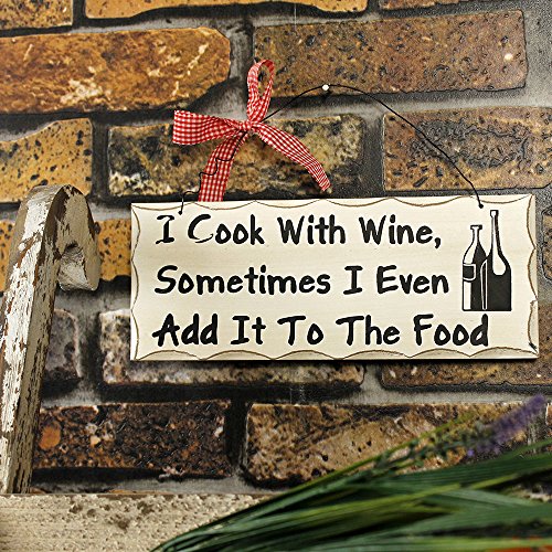 YK Decor Cook with Wine Wood Sign Decorative Wall Plaques Hanging Wooden Signs for Home Decor (Cook with wine)