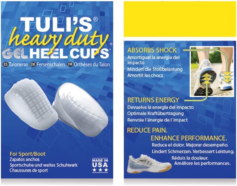 Tuli's Heavy Duty Gel Heel Cup (2-Pairs), TuliGEL Shock Absorption Cushion Insert for Plantar Fasciitis, Sever's Disease and Heel Pain Relief, Regular: Health & Personal Care