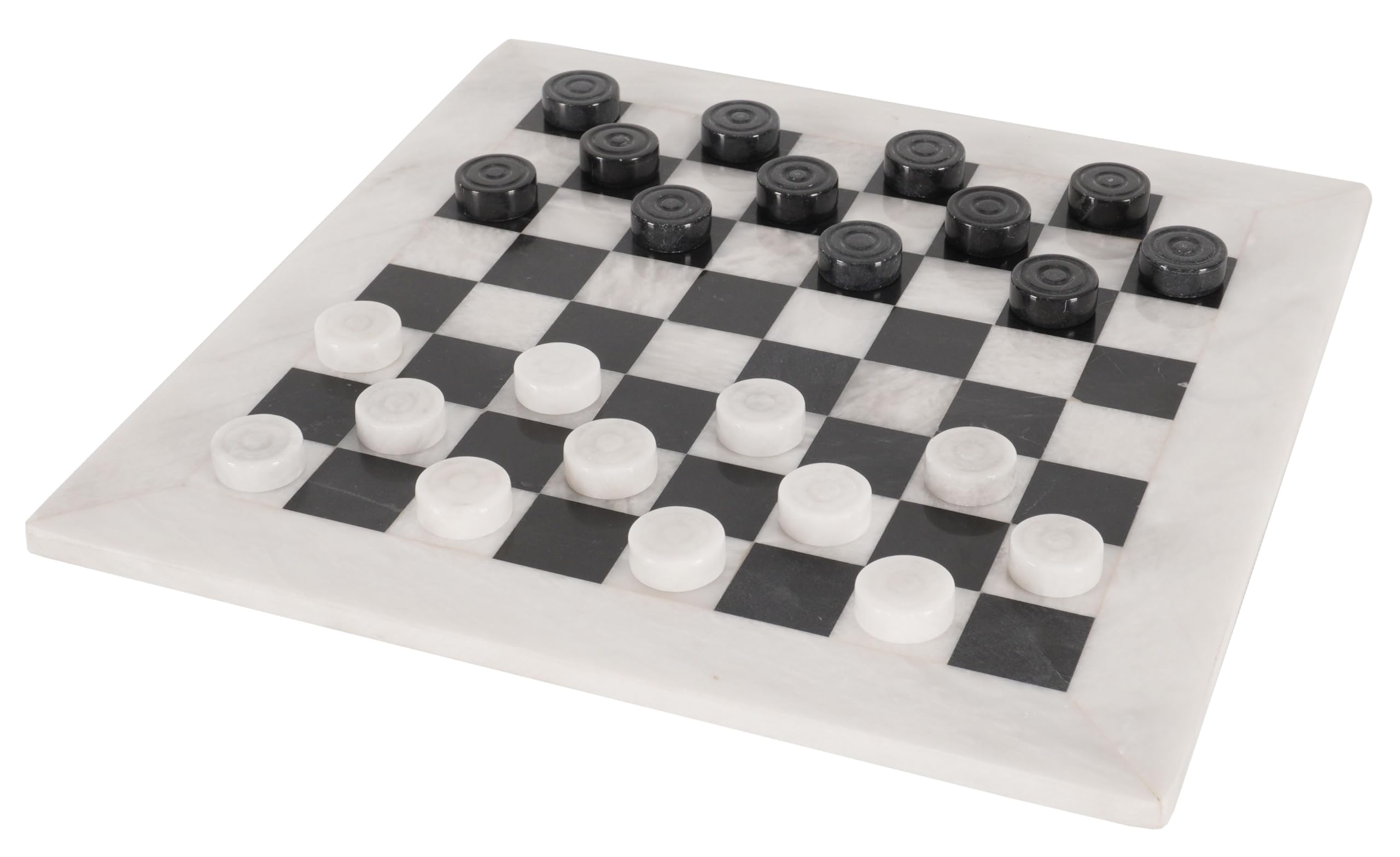 Radicaln Marble Checker Board Game 15 Inches White and Black Handmade Tournament Checkers Set - Draughts Board Games - Marble Checkers