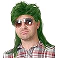 Kaneles Green Mullet Wigs for Men 80s Costumes Fancy Party Accessory Cosplay 70s Rocker Hair Male Wig(Green)