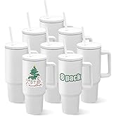 YOUKE OLA 8 Pack Sublimation Tumblers 40oz with Handle and Straw Lid Blanks Stainless Steel Insulated Large Tumbler Bulk Coffee Travel Cups for Tumbler Heat Press Sublimation Oven Printing, White