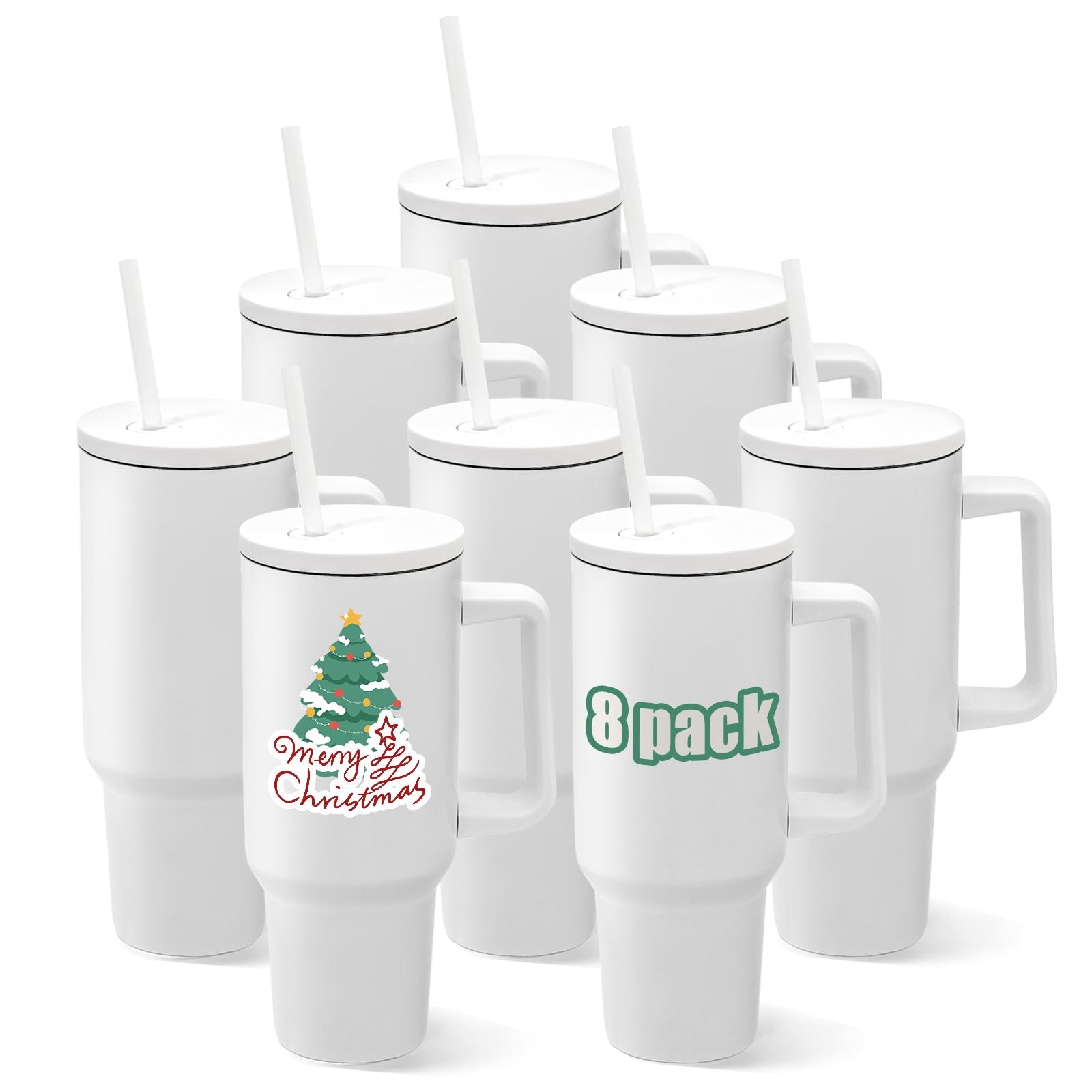 Photo 1 of YOUKE OLA 8 Pack Sublimation Tumblers 40oz with Handle and Straw Lid Blanks Stainless Steel Insulated Large Tumbler Bulk Coffee Travel Cups for Tumbler Heat Press Sublimation Oven Printing, White