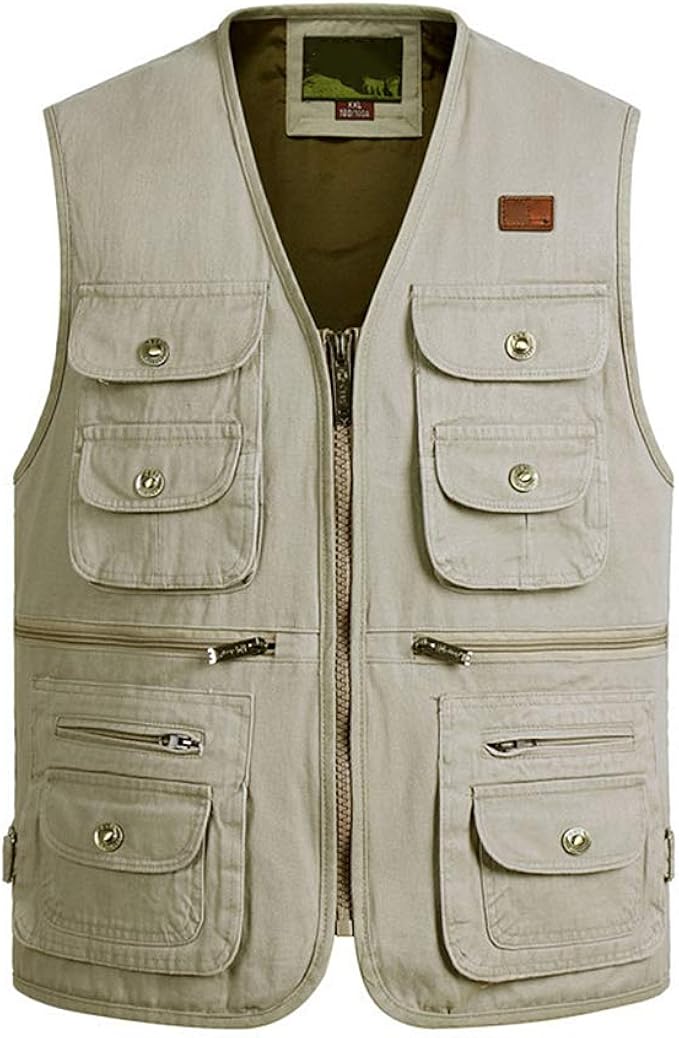 Men's Multi Pocket Vest Waistcoat Sleeveless Jacket Cotton Fishing