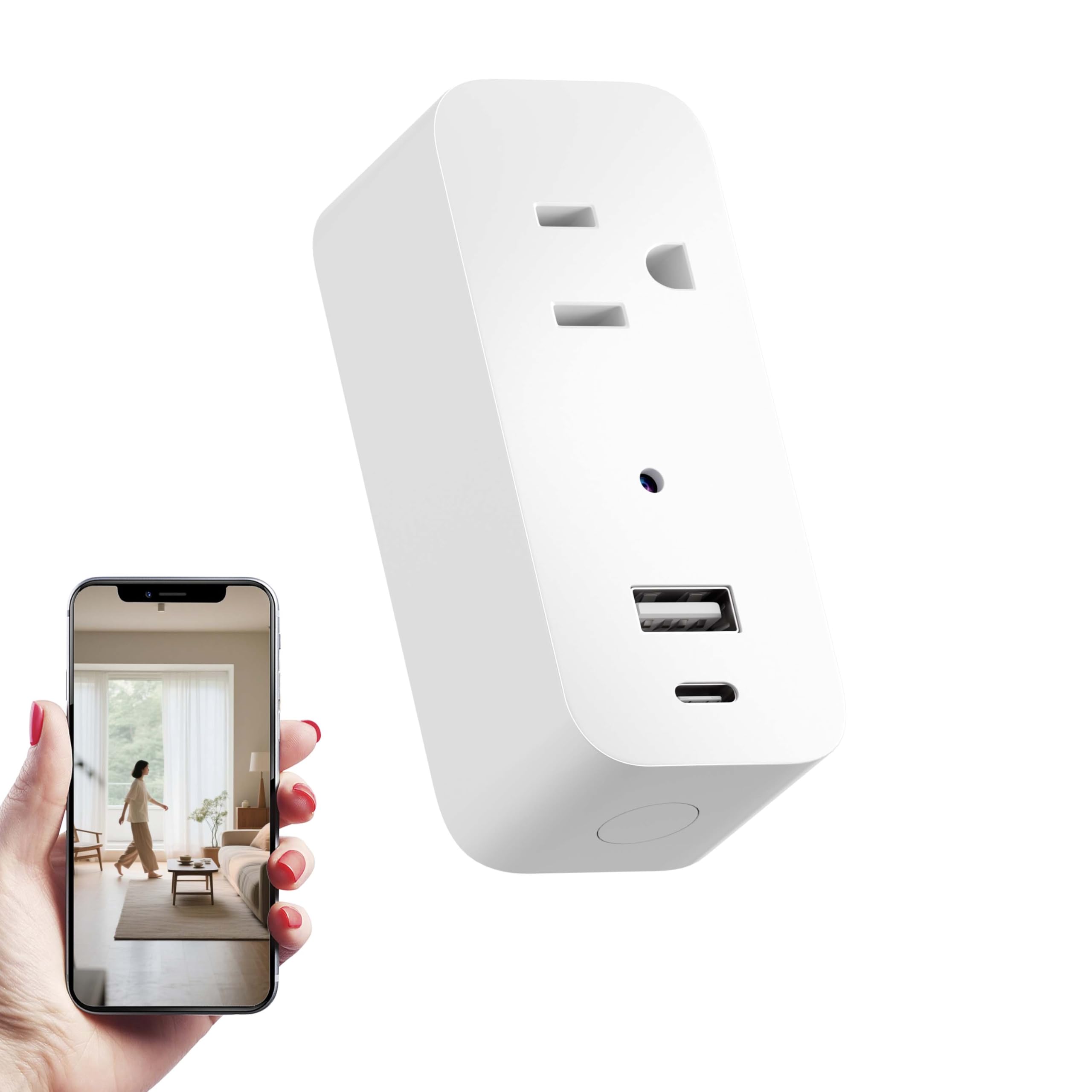 1080P Power Strip Mini Camera Wireless WiFi Connection App View Pictures Taking Plug Cam for Indoor Security Built-in 32GB SD Card Wall Outlet (No Audio)