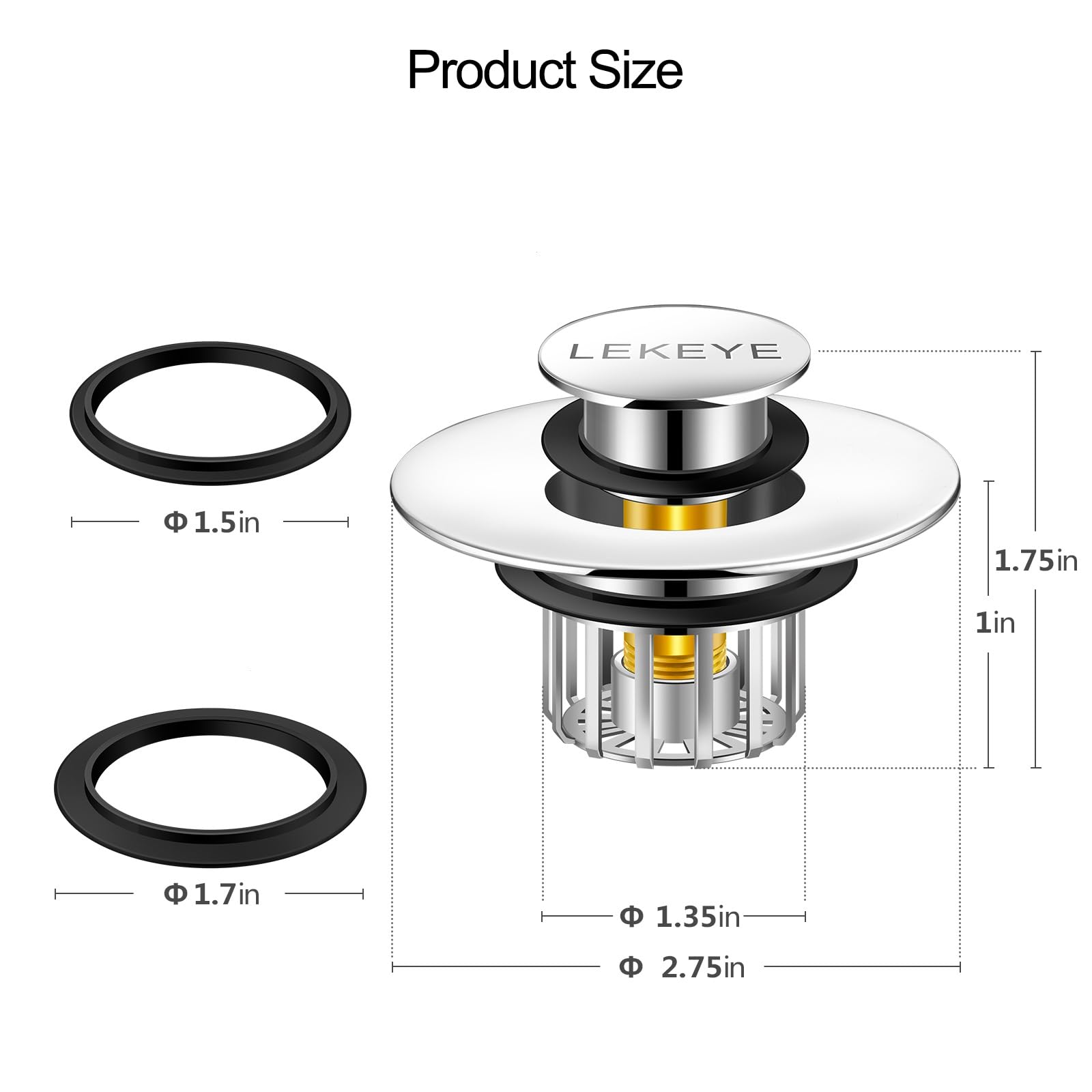 LEKEYE Tub Stopper | Shower Drain Hair Catcher | Pop-up Drain Stopper with Strainer | Bathroom Bathtub Plug | Drain Protector for 1-1/2 to 1-3/4