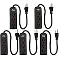 KMC 3-Outlet Power Strip Power Extension Cord 5-Pack,Outlet Saver,1-Foot Cord, ETL Listed