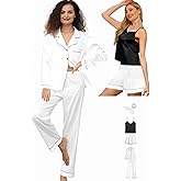 WJing Yi Jia 6Pcs Womens Silk Satin Pajama Sets Pj Sets Long Pjs Set Pajamas Sleepwear Camisole Sexy Cami