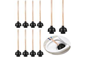 Tanlade 10 Pcs Toilet Plungers for Bathroom Heavy Duty 18 Inch Bulk Black Commercial Plungers with Double Thrust Force Rubber Suction Cup and Long Wooden Handle for Stores Restaurants