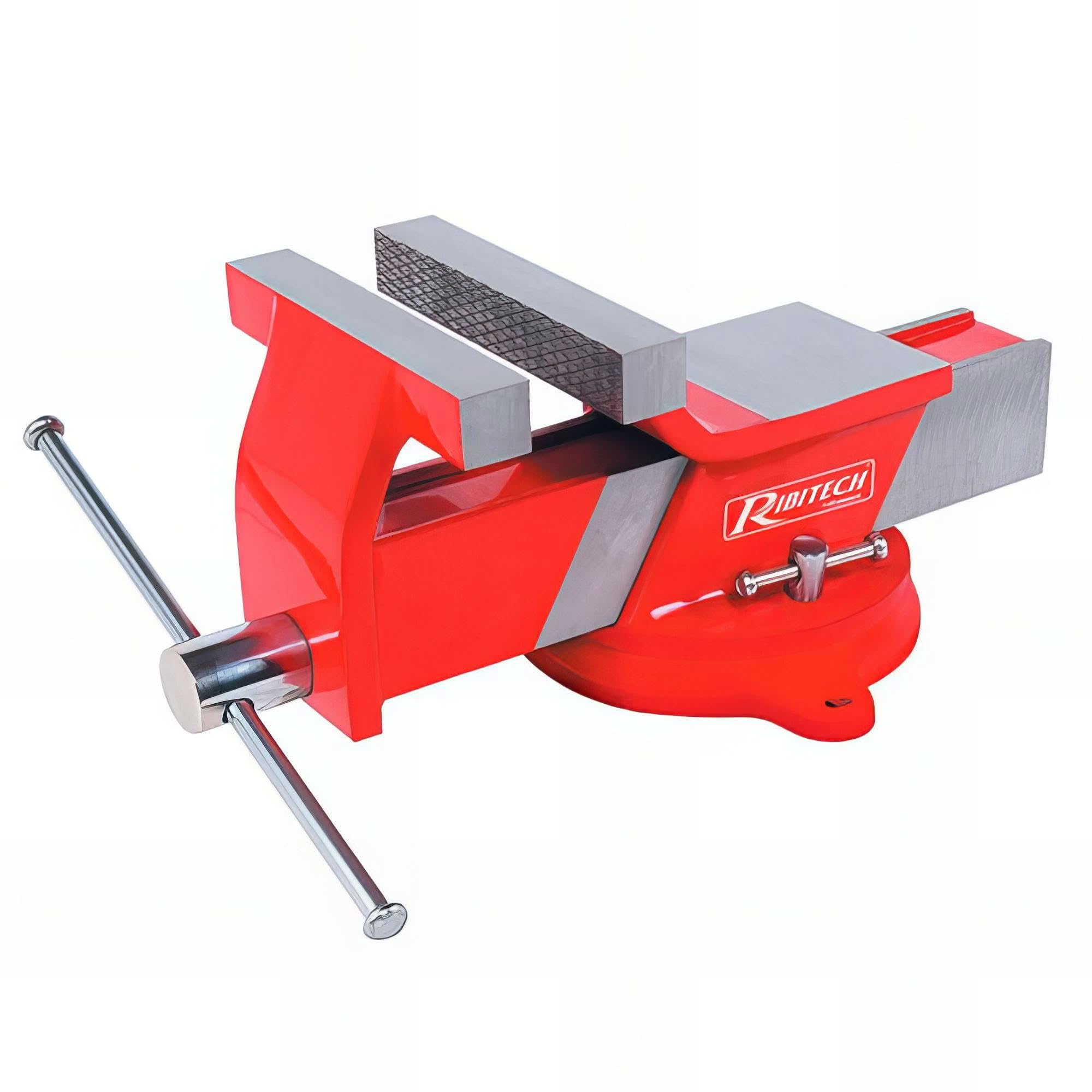 Ribimex PRETAU100/A Steel Vice Span 100mm with Rotating Base and Independent Locking System, Chrome Plated Steel Spindle and Handle, Sturdy Fixing for Precision Work