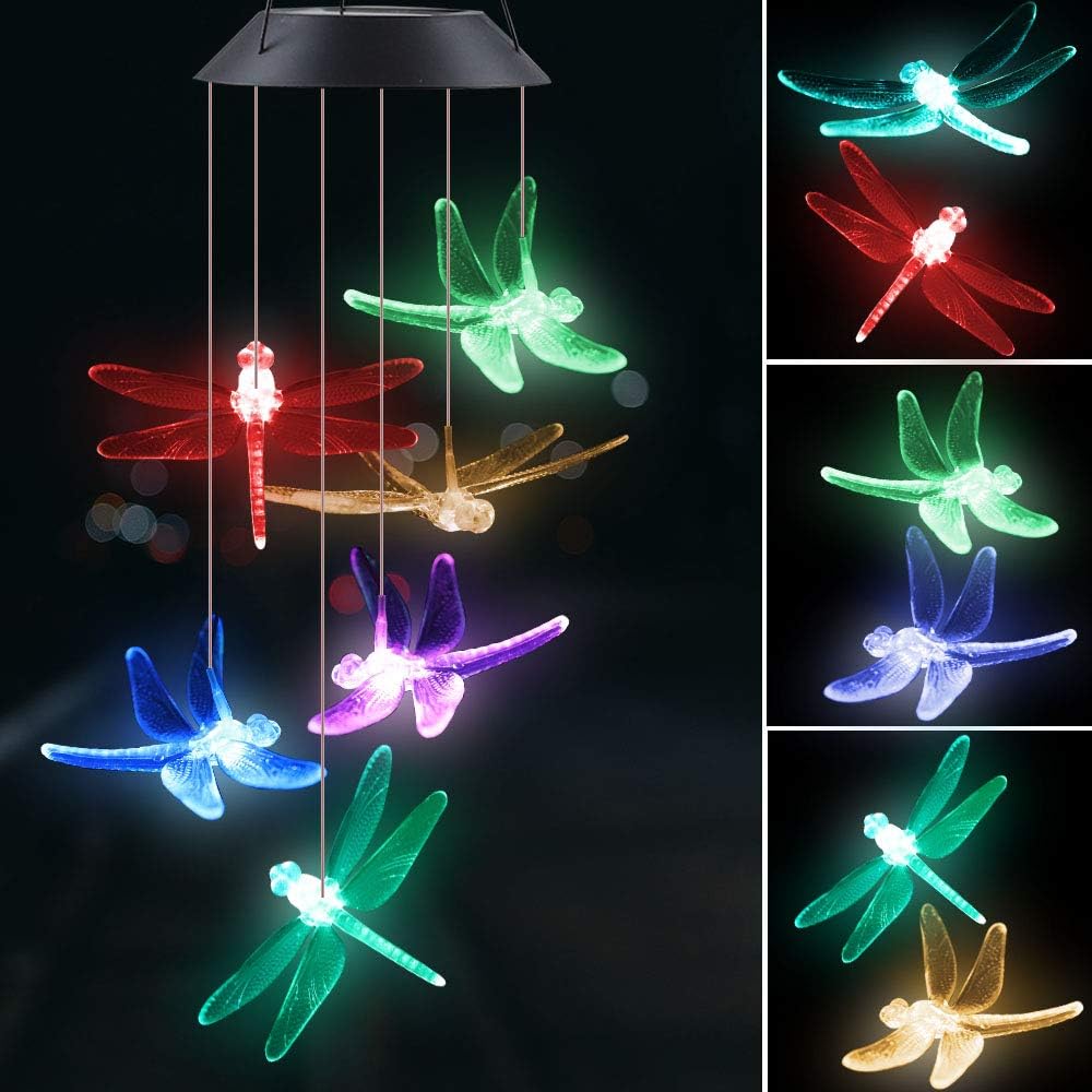 Give Me Solor Wind Chimes Outdoor Waterproof, LED Six Dragonfly Color Changing Memorial Wind Chime - Solar Mobile Lights for Home, Best Birthday Gifts for Mom Grandma Garden Yard Party Decoration : Garden & Outdoor